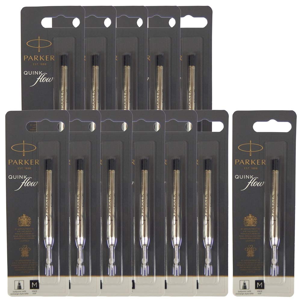 Parker 1950369 S0909440 Ballpoint Pen Refill, Quink Flow Refill, Black, Medium, 0.04 inch (1.0 mm), Set of 12