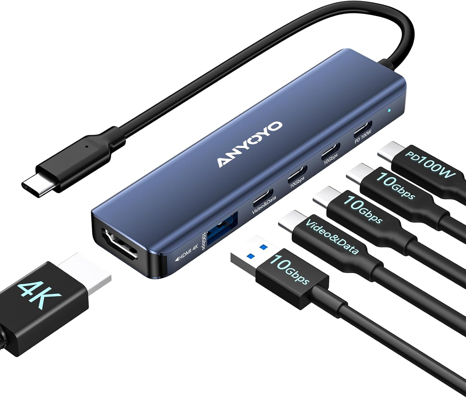 ANYOYO USB Hub Dual Monitor 4K 6 in 1 USB C Multiport Adapter with 1xHDMI, 1xUSB C Video&Data Output for USB C Splitter, 3xUSB C 10Gbps,100W PD, for Dell/HP/Mac Pro/iPad