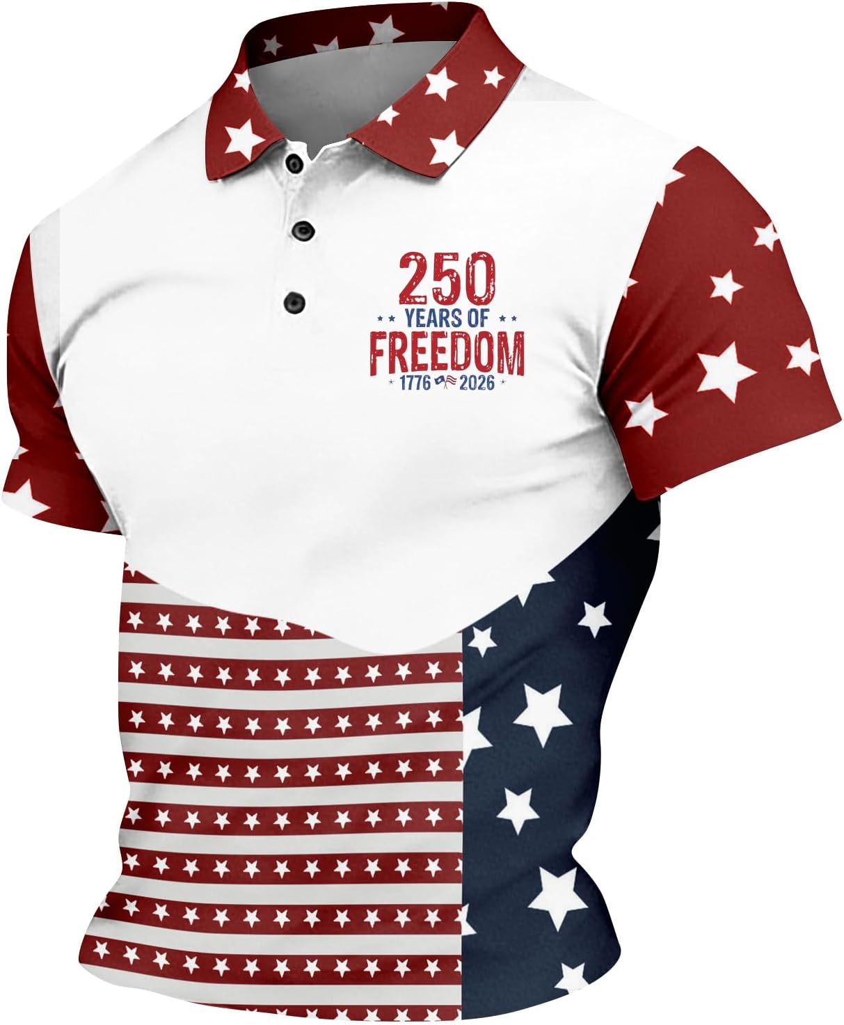 RTRDE Men's Patriotic Golf Polo Shirts Short Sleeve American 250 Years 1776-2026 USA 4th of July Collar Tshirt, M-3XL