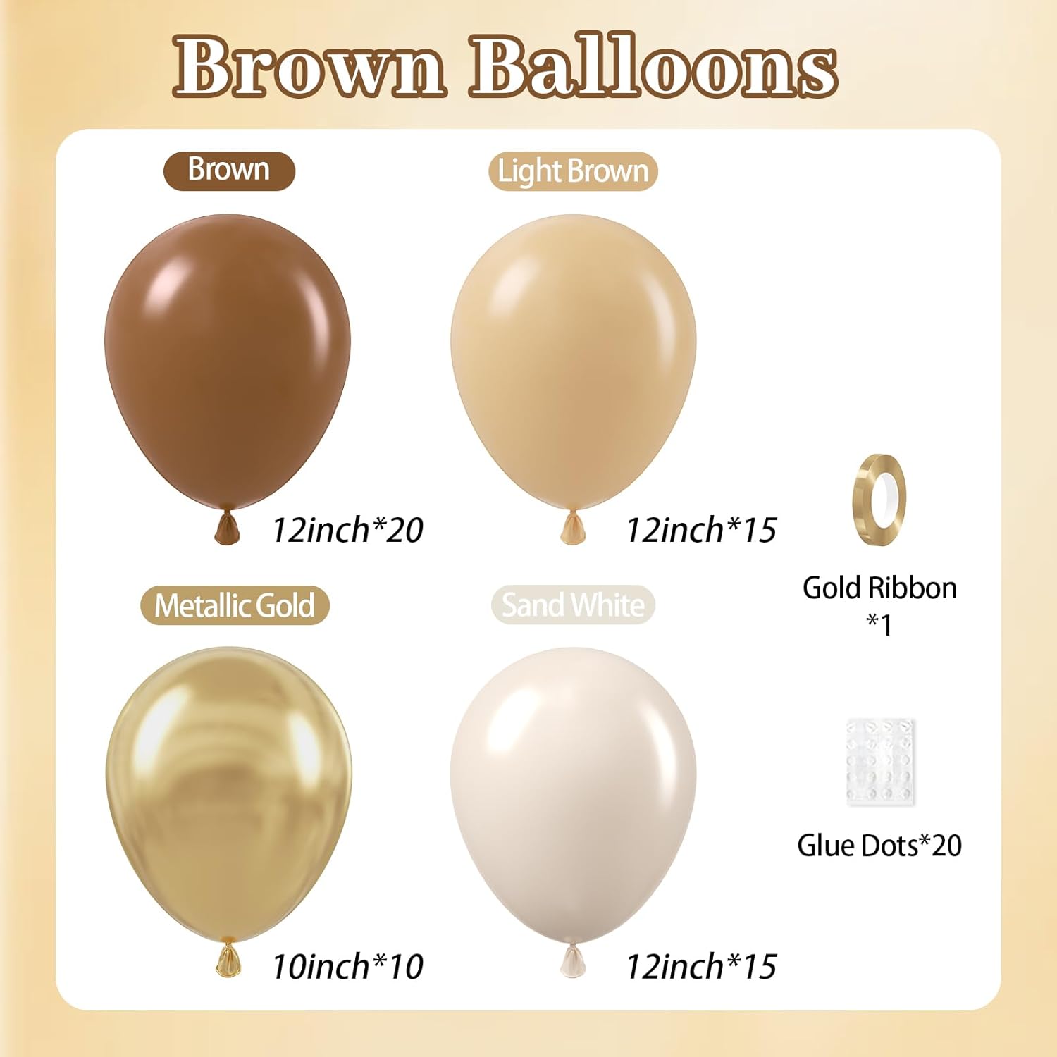 60pcs Brown Balloons 12inch with Light Brown Tan Sand White Metallic Gold Balloons for Boho Neutral Baby Shower Birthday Party Decorations - Image 3