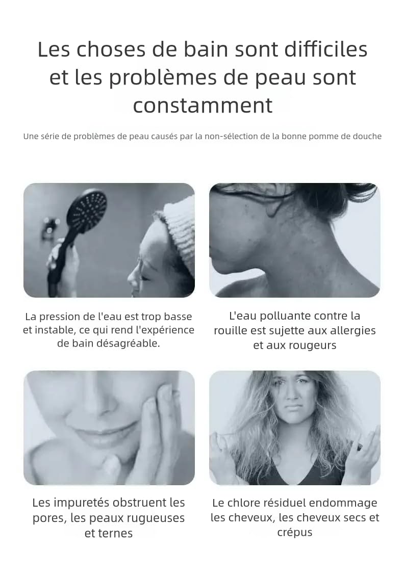 Pommeau De Douche, Pommeau Douche Filtrant, Pommeau De Douche Anti Calcaire Avec 10 éléments Filtrants Et 1 Boîte De Filtre (Blanc givré 2 pièces)