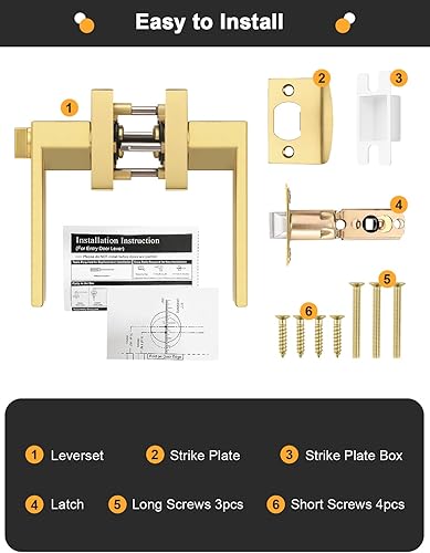 Miniatura 7 de Gobrico Manija de puerta de privacidad, manijas de puerta doradas, manija de puerta resistente, manija de cerradura de puerta cuadrada reversible