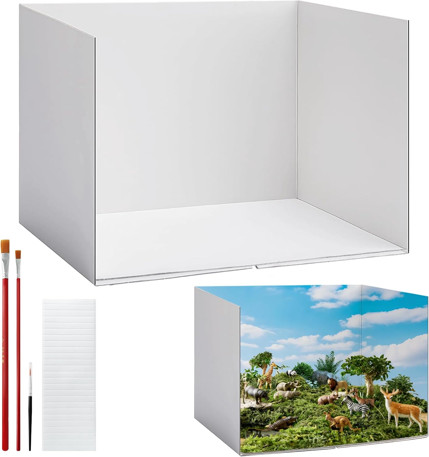 Lengthen Cardboard Diorama Kit, White Diorama Box with Double-Sided Tapes,Diorama Project Supplies for Model Making & Hobby Displays-4 Pack