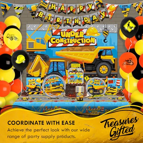 Treasures Gifted Construction Party Table Cloth - Pack of 1 Construction Tablecloth 54\" x 108\" - Construction Party Decorations - Construction Birthday Party Supplies, Construction Theme Decorations