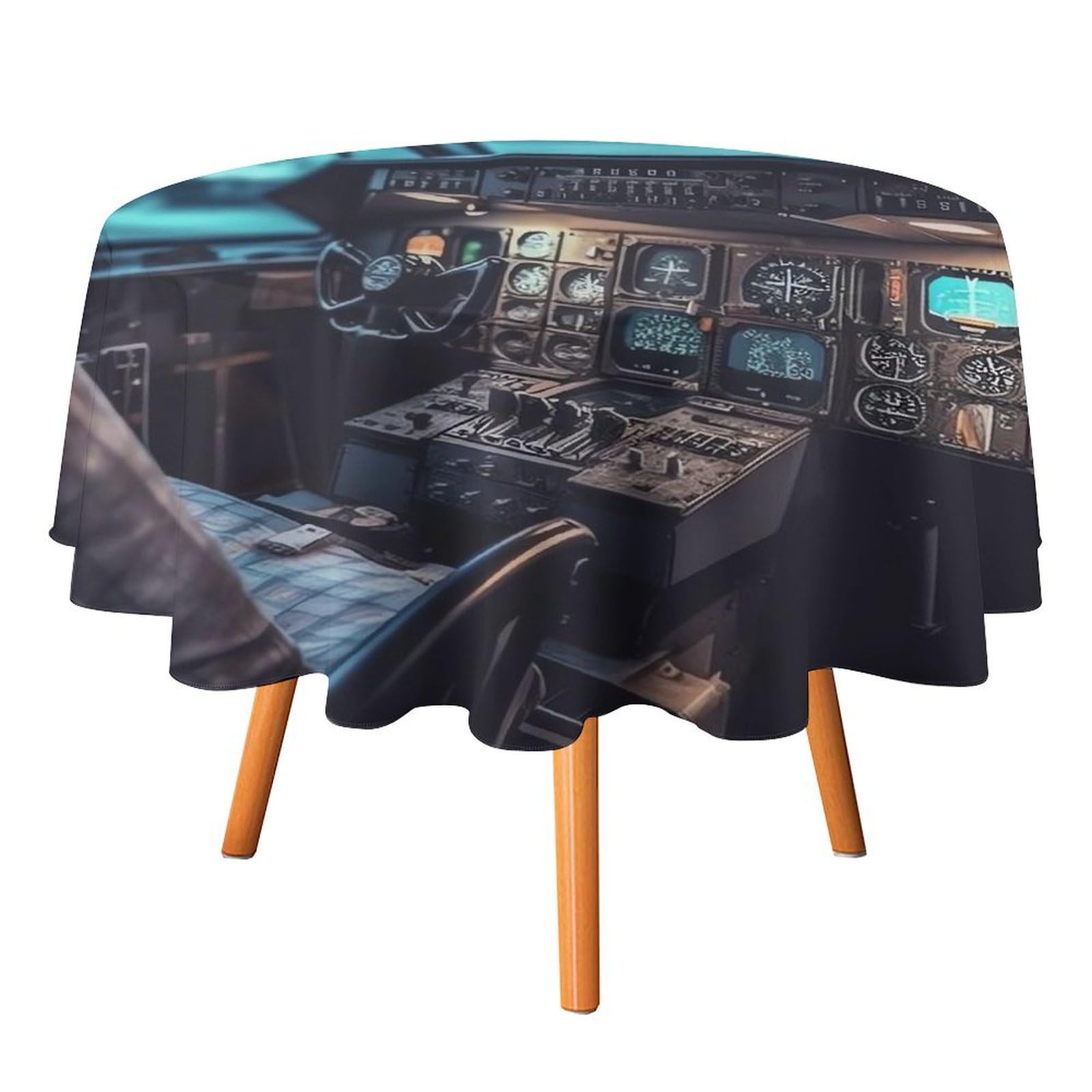 Nappe ronde en forme d'avion imperméable et lavable - Dimensions 127x127 cm