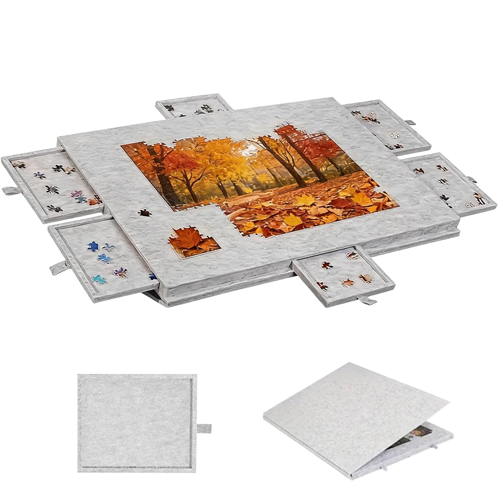 Mesa de Rompecabezas con 6 Cajones, Mesa de Rompecabezas de 1000 Piezas, Soporte y Funda 2 en 1, Mesa de Rompecabezas de Fieltro Ultraligera, Mesa de Rompecabezas Portátil que Puede Acomodar hasta