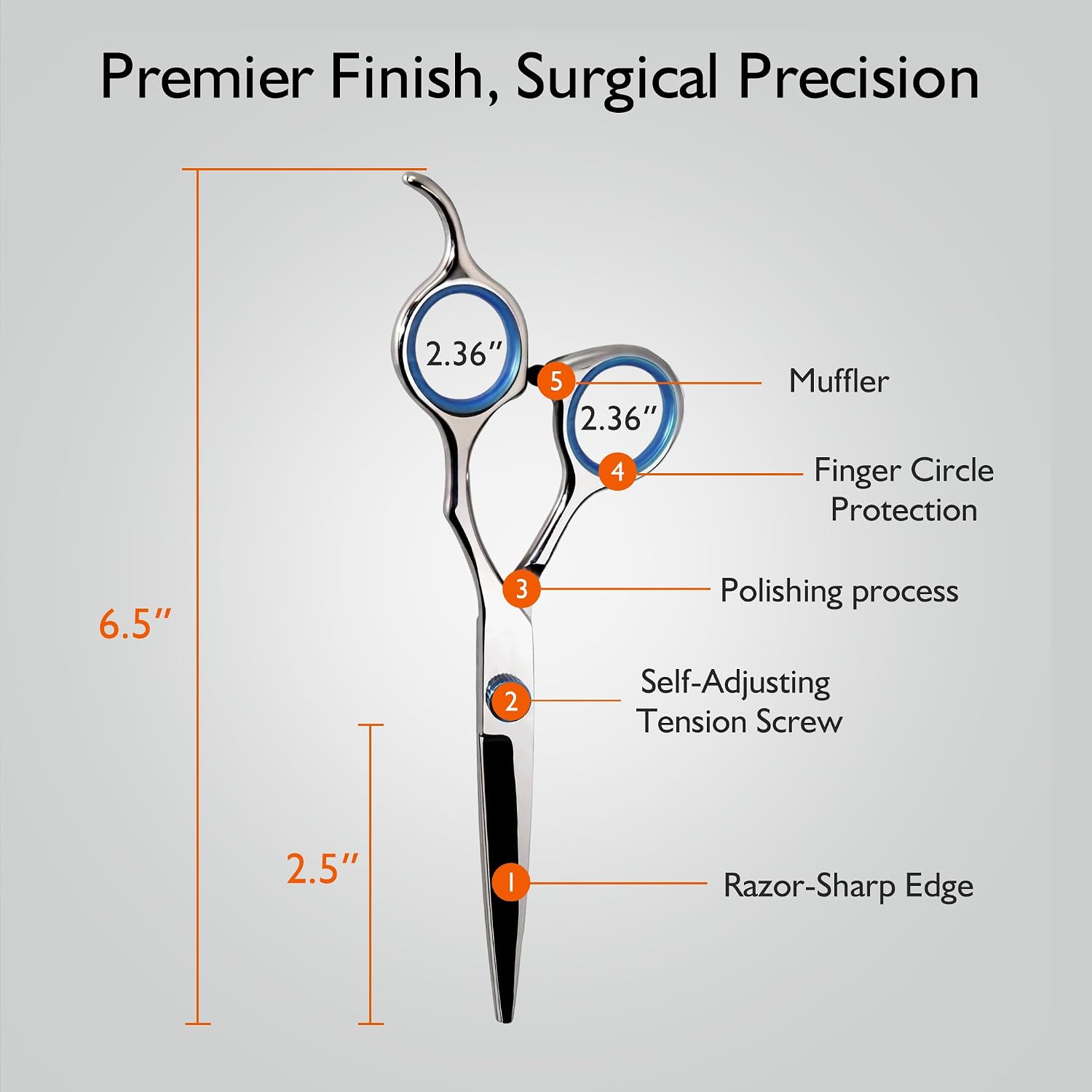 Stainless Steel Hair Cutting Scissors 6.5 Inch Hairdressing Razor Shears Professional Salon Barber Haircut Scissors, One Comb Included, Home Use for Man Woman Adults