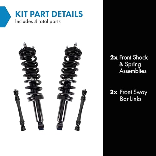 Miniatura 1323 de TRQ Kit de suspensión delantera, conjunto de amortiguadores y resortes, barra estabilizadora, enlace estabilizador compatible con Chevrolet