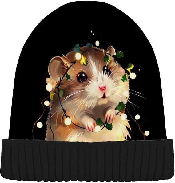 ALAZA Cute Hamster Light String Beanie for Women Men Winter Hat Reversible Skull Knit Cap Multi