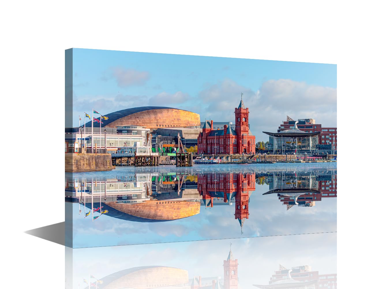 Cardiff Wales Home Decor the Cardiff Bay Wall Paintings Panoramic Cardiff Canvas Wall Art Cardiff Wales Wall Decorations for Living Room 1 Panel Artwork Framed Stretched Ready to Hang (16''Wx 24''H) โ image 1