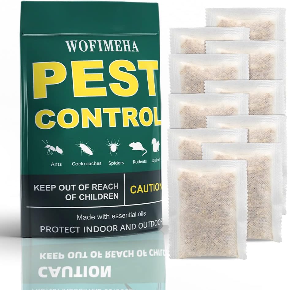 Wofimeha Pest Control Pouches,Squirrel Repellent 10 Packs-All Natural-Reples Rodents,Spiders,Squirrels,Roaches,Ants,Moths&Other Pests,Peppermint Pest Repellent,Pest Repeller Indoor,Rodent Repellent