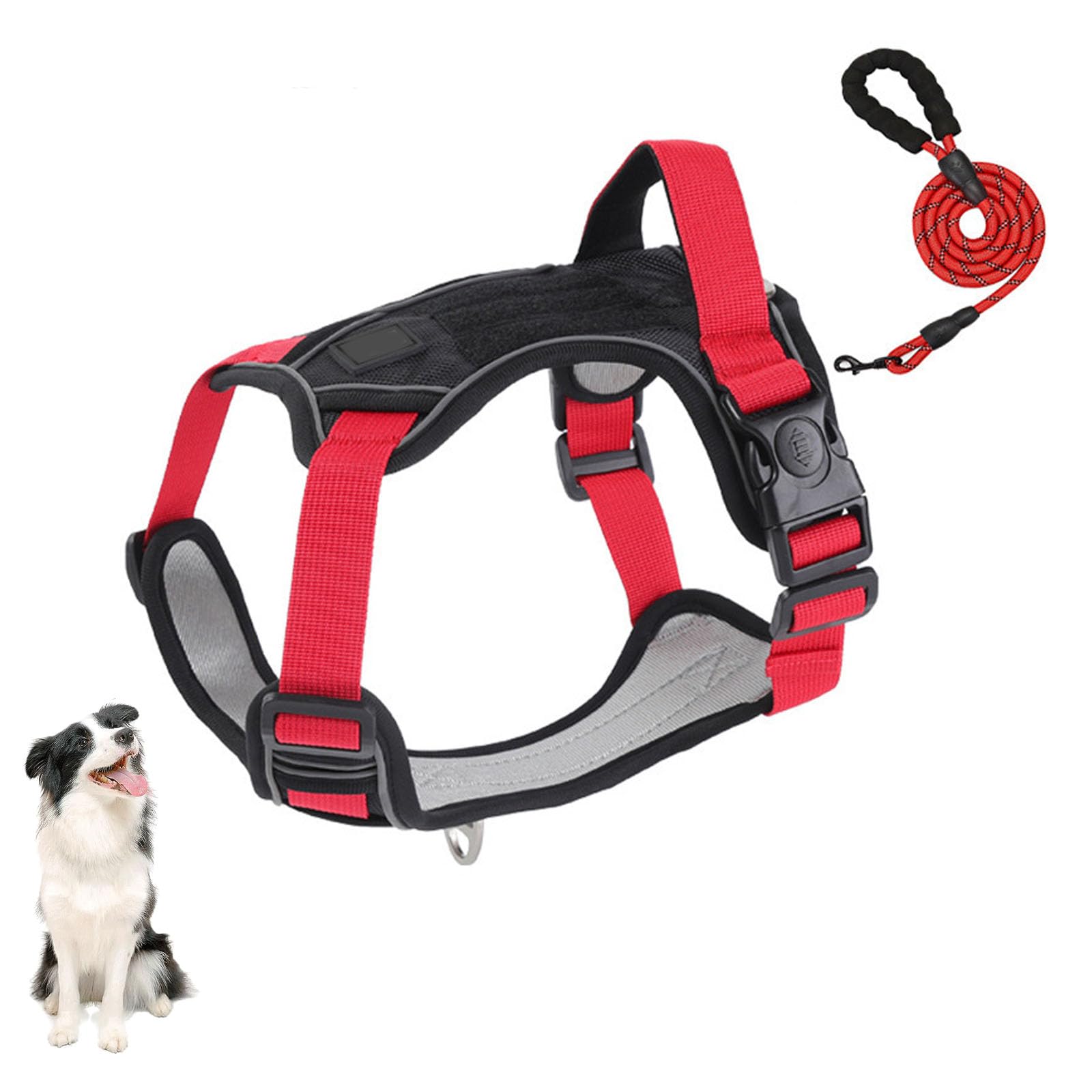 Pettorina Per Cani Anti-Tiro, Regolabile, Riflettente, Con Maniglia, 2 Chiusure Ispessite, 4 Fibbie Scorrevoli, Morbida Pettorina in Oxford Per Cani Di Piccola, Media E Grande Taglia,Rosso,XL