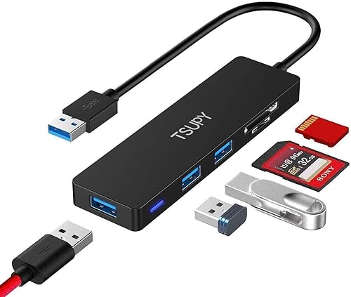 Miniatura 1 de Hub USB 3.0, adaptador multipuerto TSUPY 5 en 1 Hub USB 3.0 con lector de tarjetas SD Micro SD, 3 puertos USB 3.0 compatibles para laptop, MacBook,