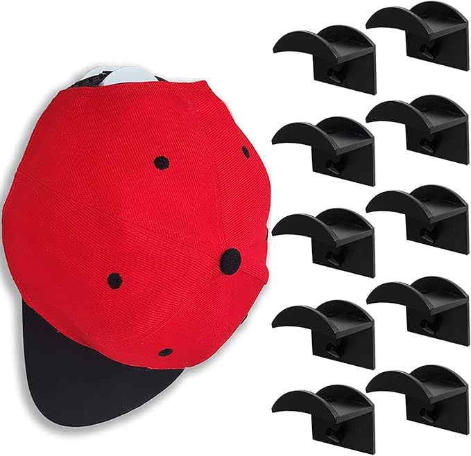 10Pcs Wall Hat Racks for Baseball Caps, Adhesive Hooks for Hanging Hats