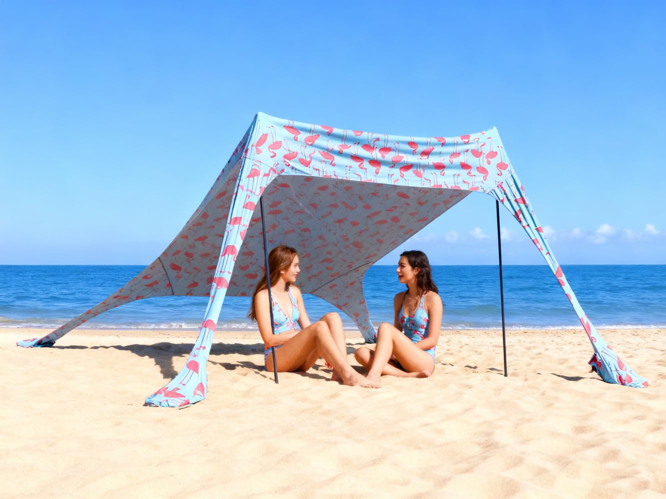 Beach shade tent awning 3-4 people beach sunscreen anti-UV portable umbrella (Red pattern)