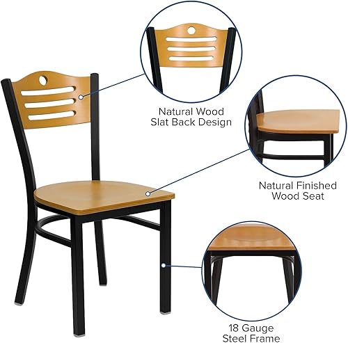 Miniatura 4 de HERCULES Serie - Silla de metal con respaldo de pizarra negra para restaurante, respaldo y asiento de madera natural