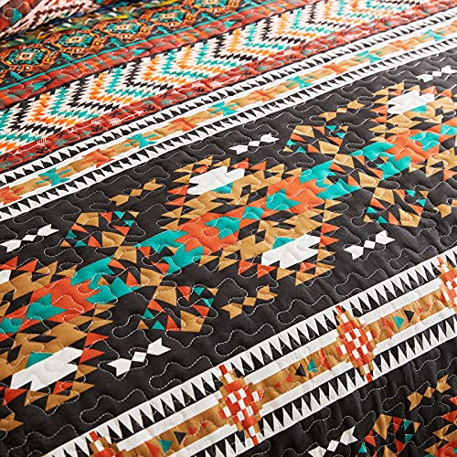 Flysheep 3-Piece Boho Full Queen Quilt Set For Summer, Brown Southwestern Style Bohemian Tribal Striped Exotic Lightweight Bedspread/Coverlet, Brushed Microfiber For All Season - 92X90 Inches #TOP1