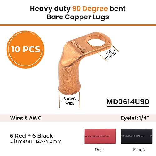 Miniatura 151 de SELTERM - 2 terminales de anillo resistentes para cable de batería, calibre 4 AWG, pernos de 3/8 pulgadas, terminales de calibre 4, ojales de cobre