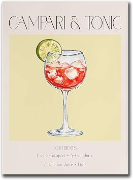 HSHYXARTYX Canvas Art Poster Watercolor Campari Tonic Cocktail Recipe Art Print Living Room and Bedroom Home Decoration 16x24inch