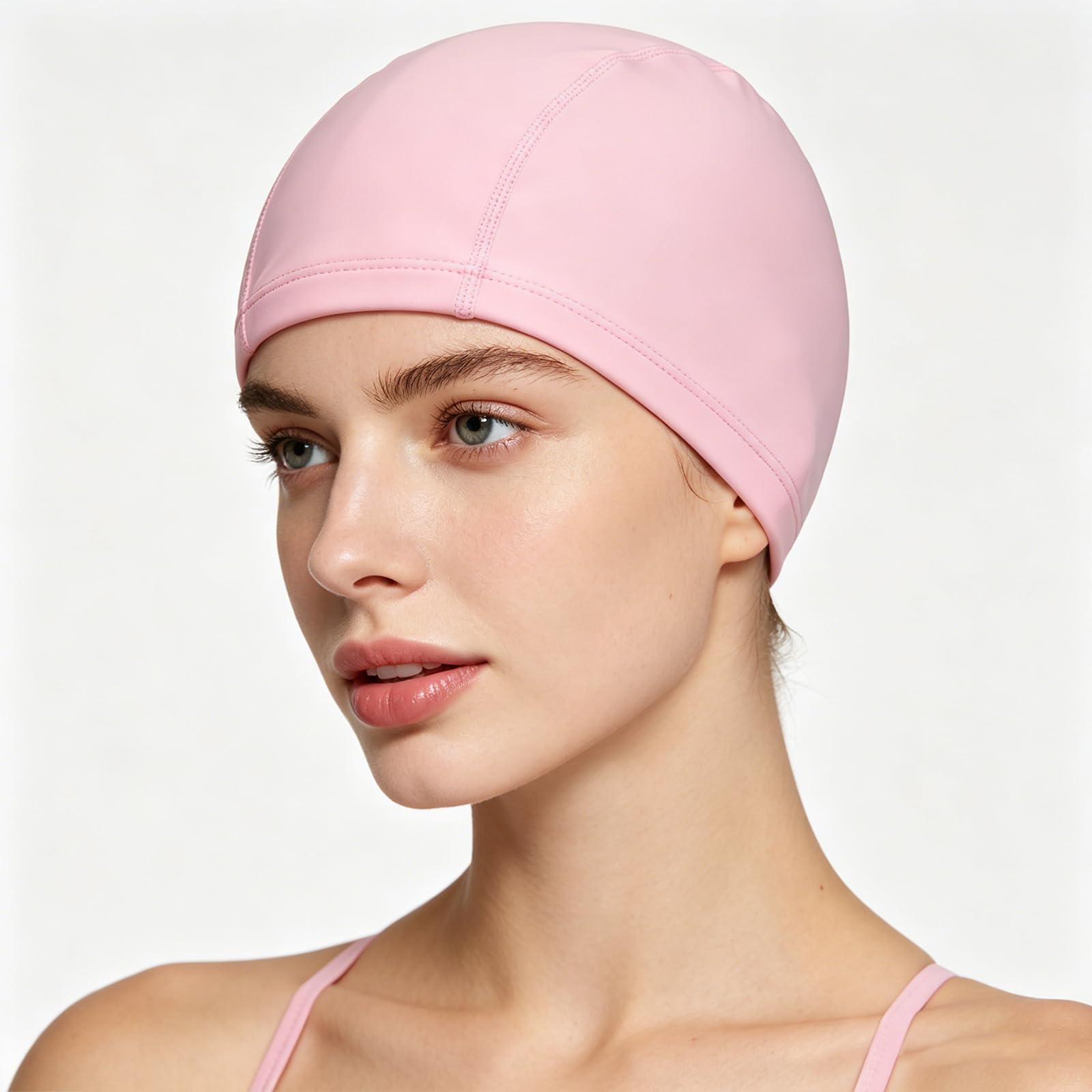 Fabric Swimming Cap，Swimming Hat Lightweight Bathing Caps for Women Men - Comfortable, Durable & High Elastic，Ideal for Use in Swimming Pools or Open Water (1, pink)