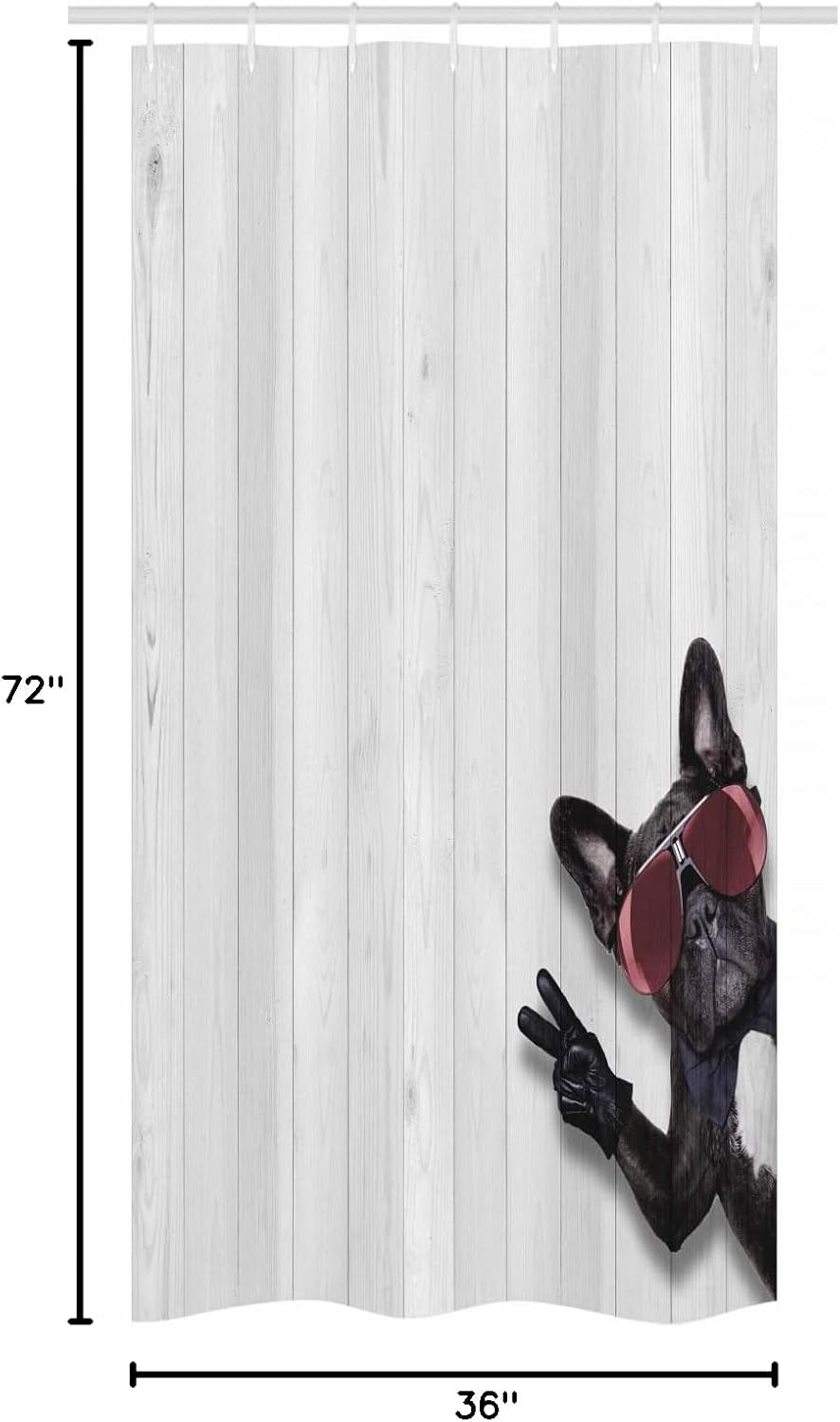 Ambesonne Animal Stall Shower Curtain, Cool Husky Dog with Sunglasses Making Peace Sign with Its Paws Art Print, Fabric Bathroom Decor Set with Hooks, 36" W x 72" L, Pale Grey Black