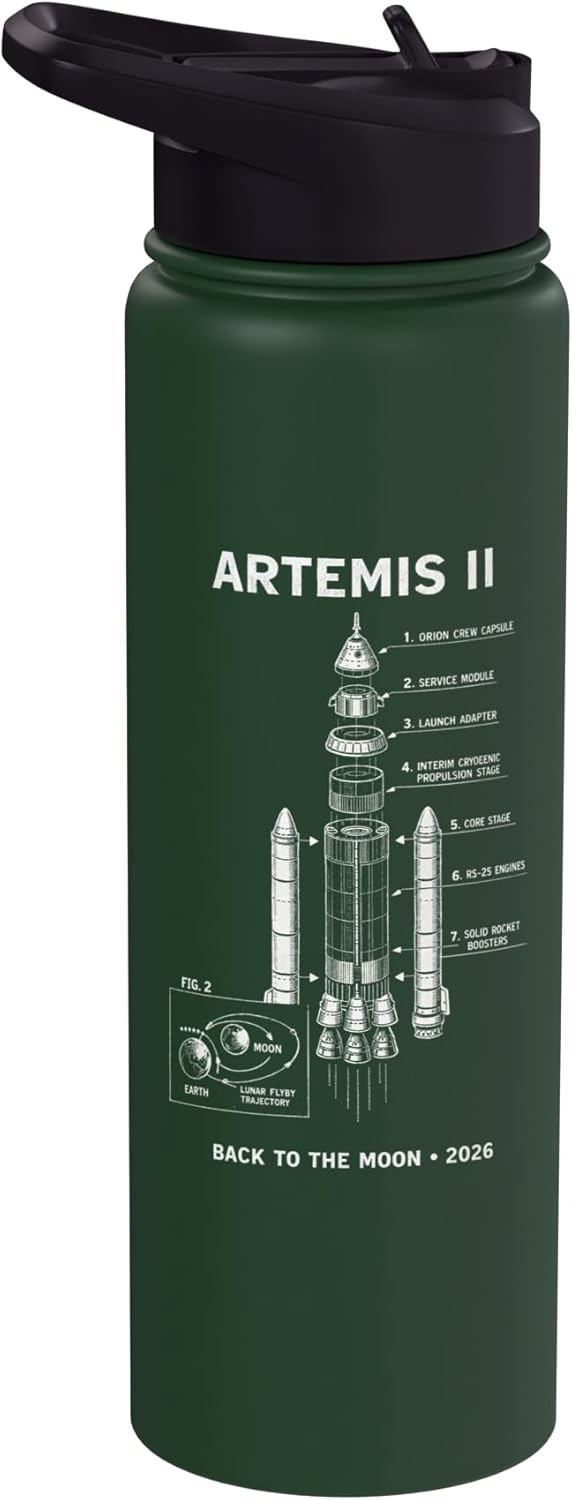 Blueprint Space Rocket Launch Mission To The Moon Artemis 2 Stainless Steel Insulated Water Bottle