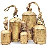 Carfar Shabby Chic Vintage Country Rustic Style Bells Handmade Large Metal Harmony Christmas Hanging Cow Bells Complete Set (1, 5 Bells)