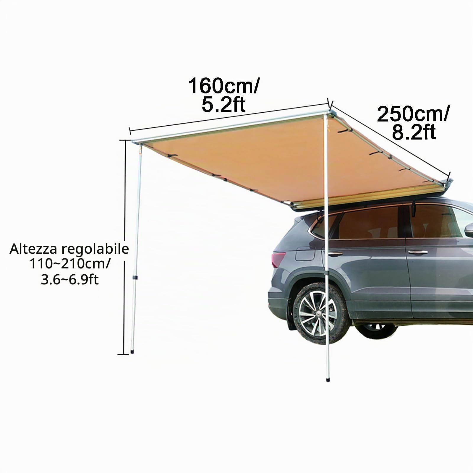 Tenda per Camper Tendalino Auto Retrattile, Tendalino Esterno per Auto Overlanding Tessuto Oxford 420D Tendine Estraibili per Veicoli Resistenti alle Intemperie, per SUV/Camion/Van (Size : 160