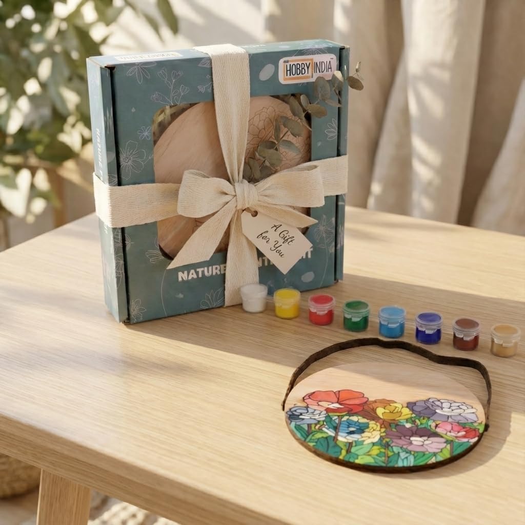 HOBBY INDIA Wooden Painting Kit Set for Kids & Adults | DIY Wall Decor Art & Craft | Round Tree Circle Coaster | Home & Office Hanging Decoration | Birthday Gift for Girls & Boys (Summer Bloom)