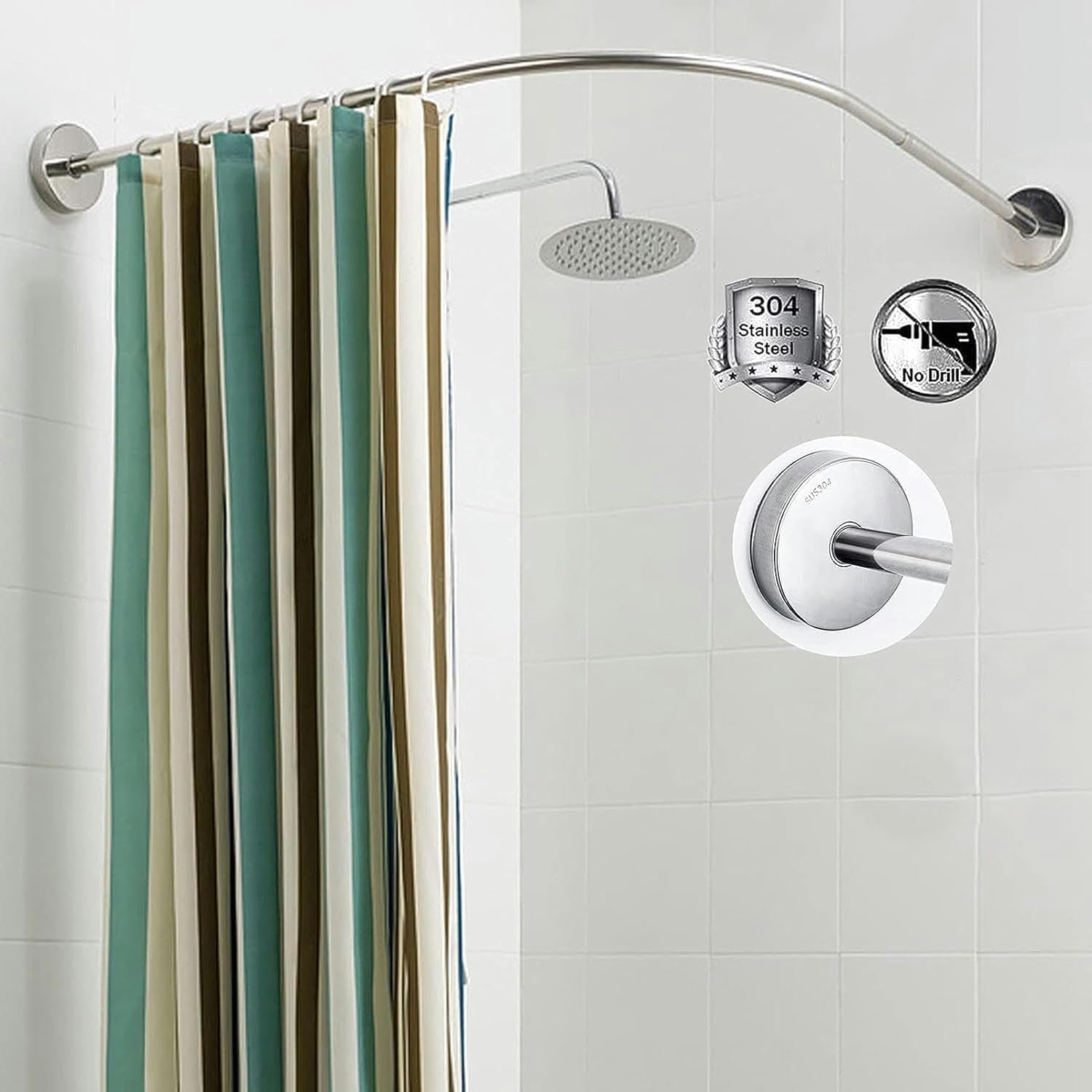 Shower Curtain Rod Rack, Shower Curtain Rail, Corner Shower Curtain Rod, 304 Stainless Bath Curtain Rod For Bathroom, Clothing Store (Size : 110 to 140cm x 110 to 140cm)