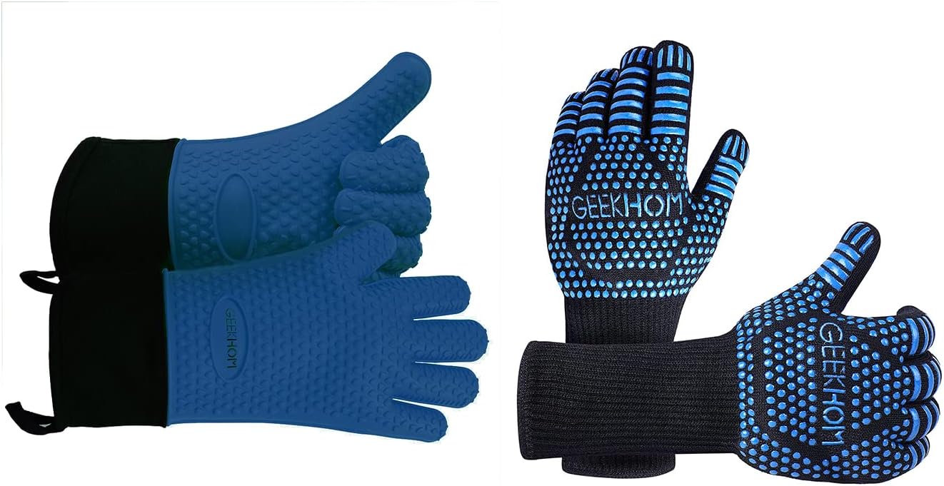 GEEKHOM Grilling Gloves, Heat Resistant Gloves BBQ Kitchen Silicone Oven Mitts M Grey& Aramid Grilling Gloves 1472℉ Heat Resistant : Patio, Lawn & Garden