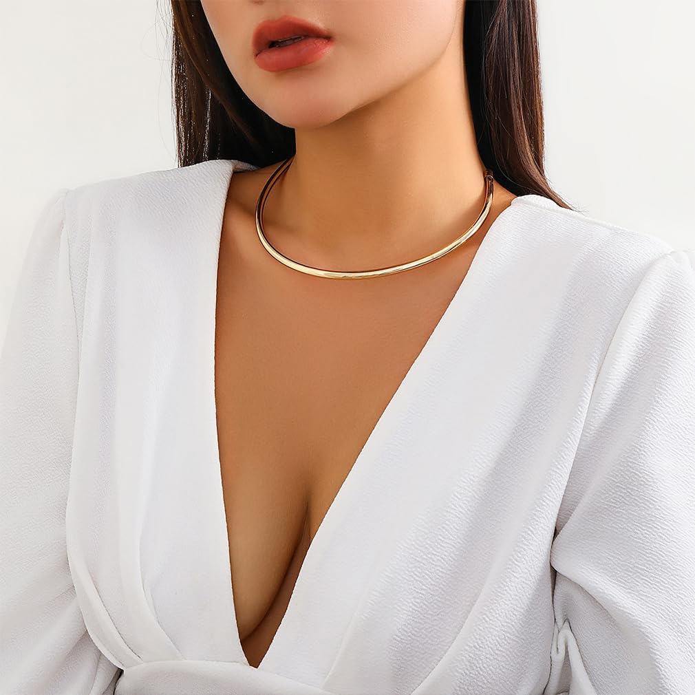 Chunky Gold Choker Necklaces for Woman Fashion Thick Statement Collar Necklace Adjustable Trendy Large Circle Hoop Jewelry Rock Prom Accessories - Image 4