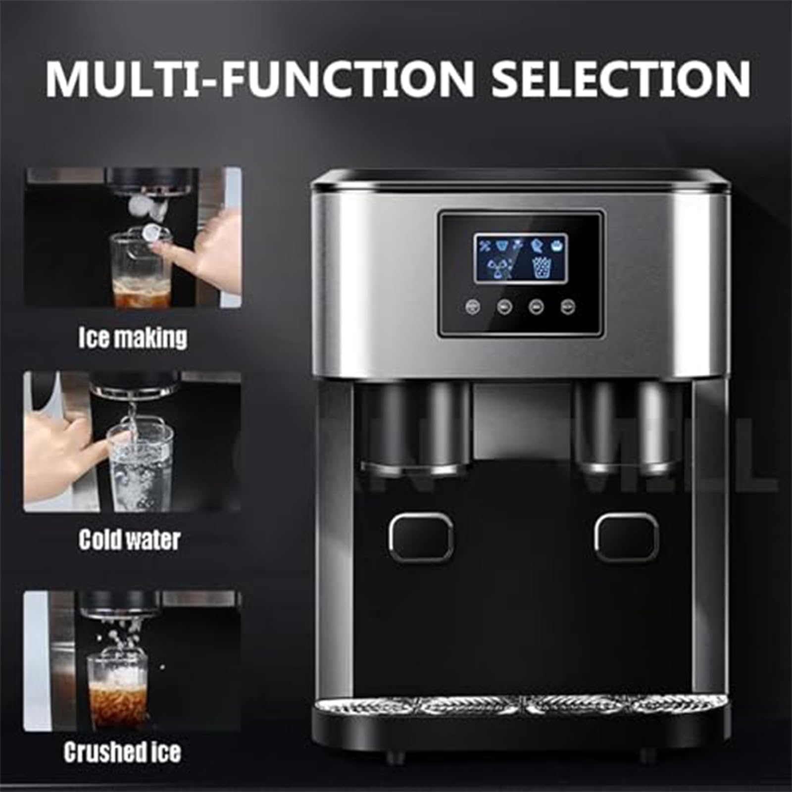 WJWWR Electric Ice Maker with Ice Crusher and Water Dispenser, Suitable for Home and Kitchen, Can Make 15Kg of Crushed Ice and Bullet Ice, Ice Making Speed is Fast. B on Fridge.com