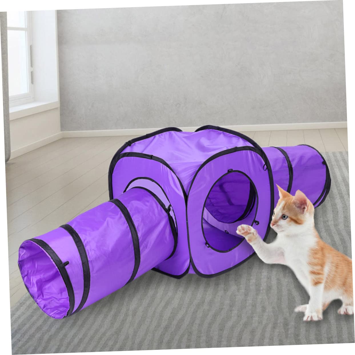 FOMIYES DREI Stück Faltbares Katzenröhre Spielzeugset für Kätzchen und Katze Portable Tunnelröhre mit Knisterpapier Polyester und Stahl Draht Violett