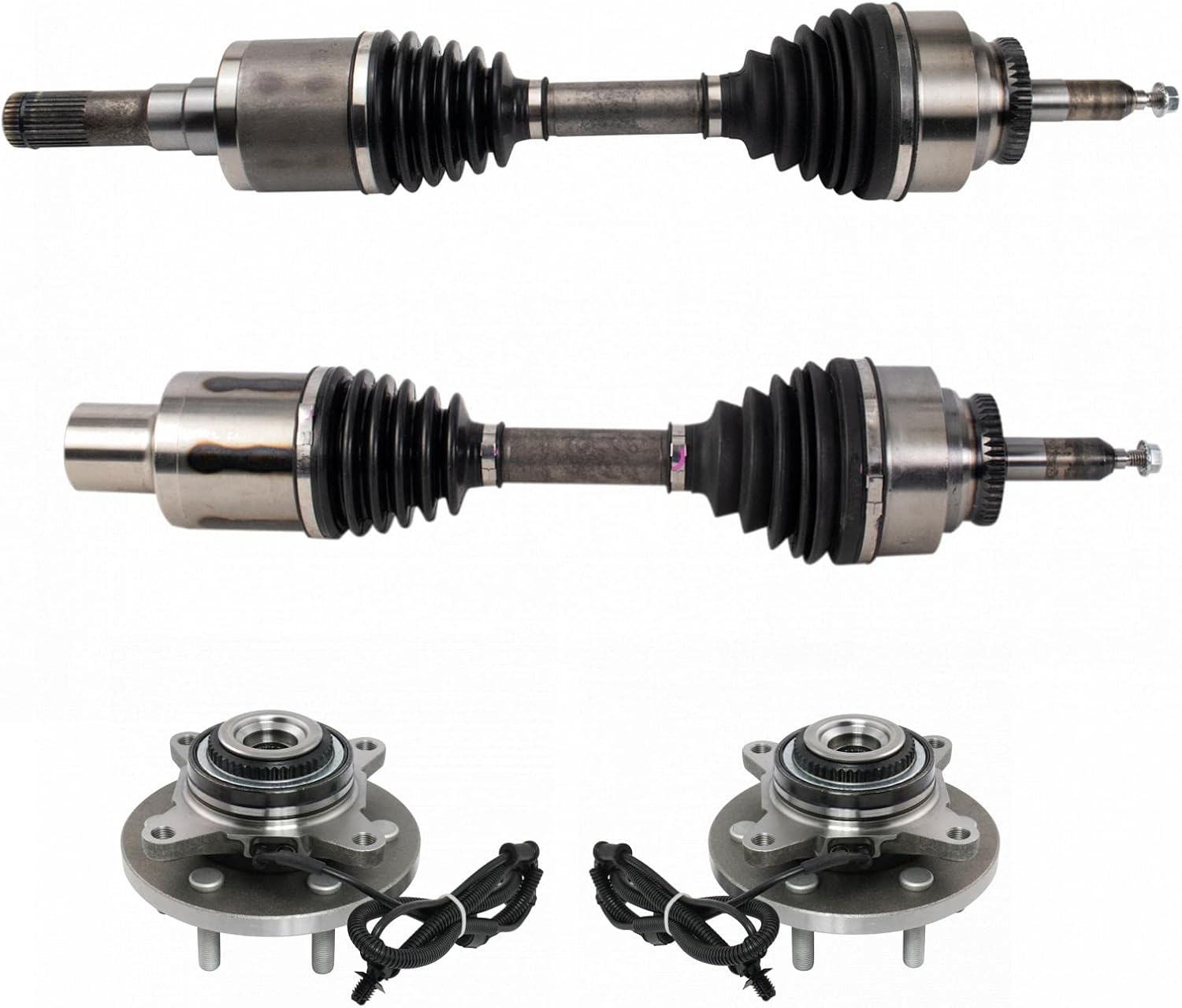 TRQ Front Driver & Passenger Side Drivetrain Kit CV Axle Shaft Assembly Wheel Hub Bearing Assembly Compatible with 2015-2017 Ford F-150
