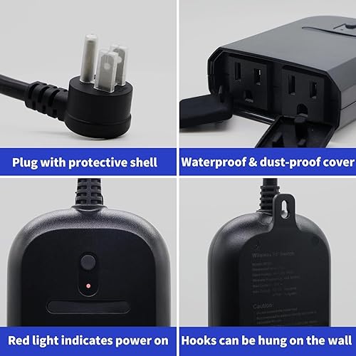 Miniatura 3 de BSEED Enchufe de salida de control remoto, enchufe para exteriores con cubierta, resistente a la intemperie, interruptor de luz de salida de control