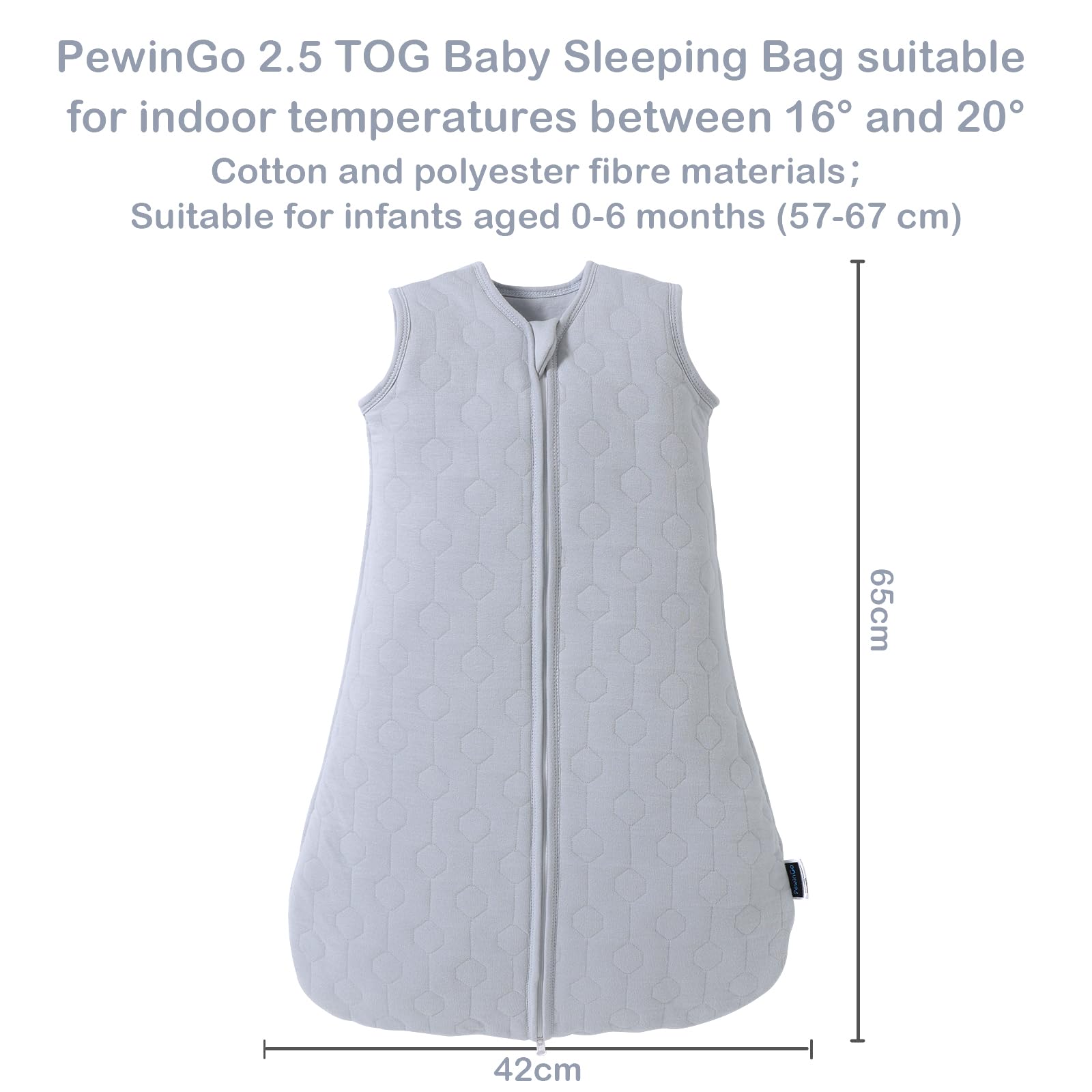 PewinGo Sacco Nanna Neonato 2.5 TOG 0-6 Mesi | Fibre di Cotone e Poliestere| Coperta Indossabile con Doppia Cerniera | Morbido, Delicato Sulla Pelle & Lavabile in Lavatrice