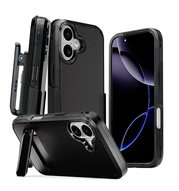 MOTIVE iPhone 16 Case with Belt Clip & Kickstand, MagSafe Compatible, Shockproof Shell Holster Combo, 6.1" | Black V2 by MOTIVE - Used condition - US$14.98