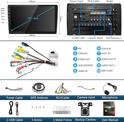 Miniatura 14 de Hikity 4+64 GB Android coche estéreo doble DIN 10.1 pulgadas pantalla táctil, Carplay Android Auto Radio con navegación GPS/espejo