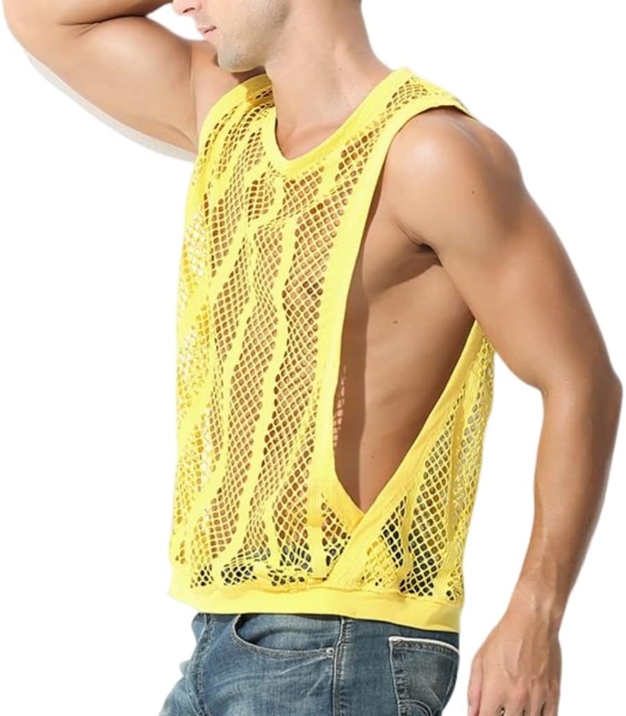 UPD'T イエローメッシュタンクトップ Amazon | [満天屋] メンズ タンクトップ メッシュ トップス 網Tシャツ