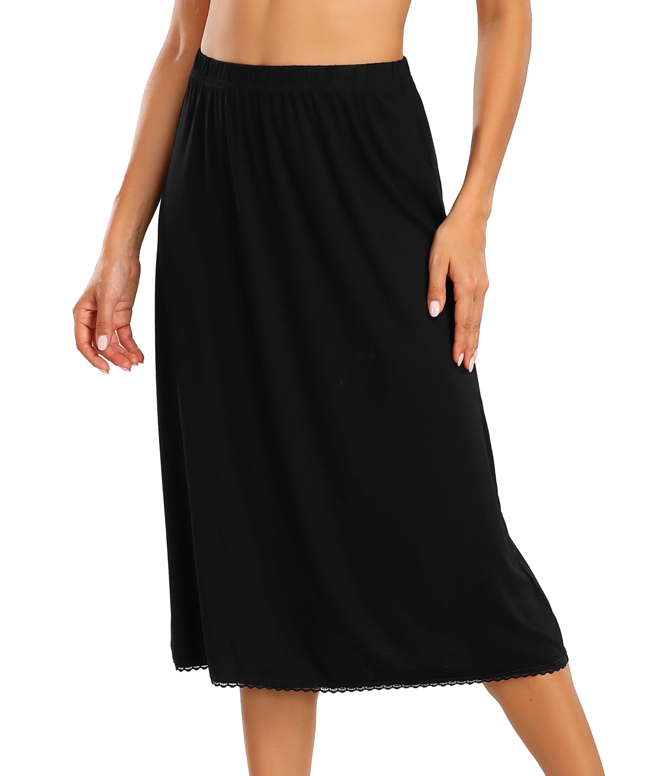 Jupon Femme Longueur 70 Cm – Underskirt Élégant Invisible En Coton/Élasthanne – Blanc, Beige Ou Noir – Dentelle Fine Bas