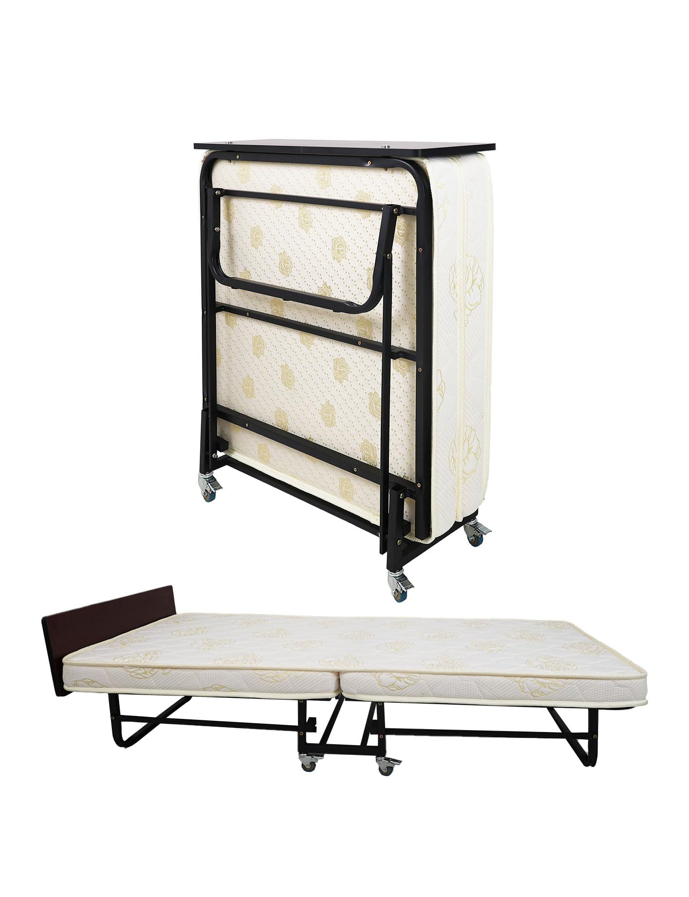 MEISHIDA Folding Bed with Foam Mattress, Portable Guest Beds, Space Saving Fold Up Bed with Lockable Wheels (195 * 93cm)