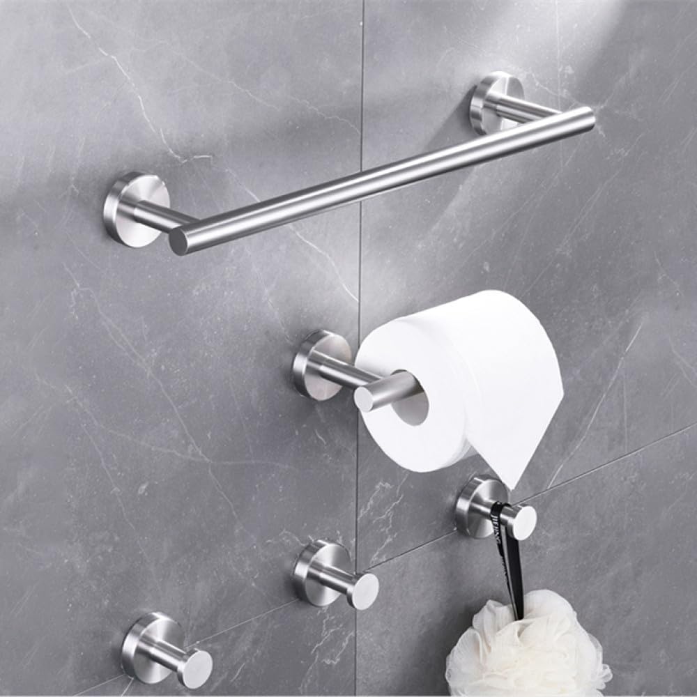 OAKITA Black Bathroom Hardware Set Towel Rack Hand Towel Bar SUS304 Brushed Nickel Paper Holder Robe Hook Bathroom Accessories Kit Set,Brushed 1 PCS