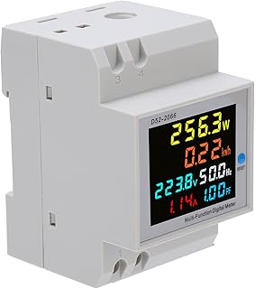 Sorandy Single Phase Energy Meter Tester Rail Electricity Usage Monitor AC 40-300V 100A LCD Voltmeter Ammeter Voltage Amps Watt Kwh Frequency Power Factor Meter Multimeter