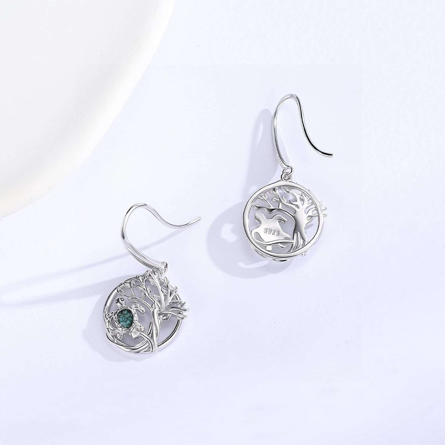 Tree of Life Earrings 925 Sterling Silver Hypoallergenic Turquoise Tree Butterfly Dragonfly Dangle Drop Earrings for Women Tree Jewelry Gifts - Image 2