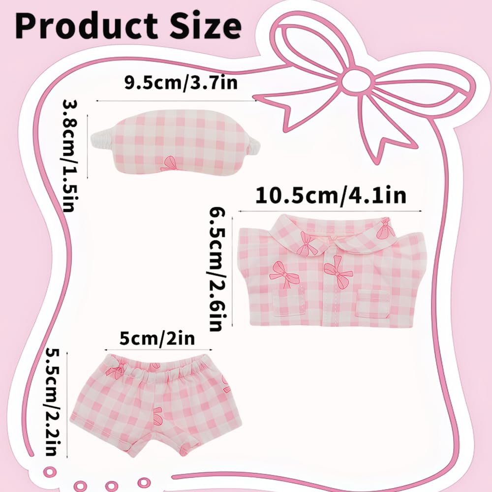 Set pigiama per bambole con fiocco rosa e maschera per gli occhi, in morbido peluche, adatto per bambole Labubu da 17 cm