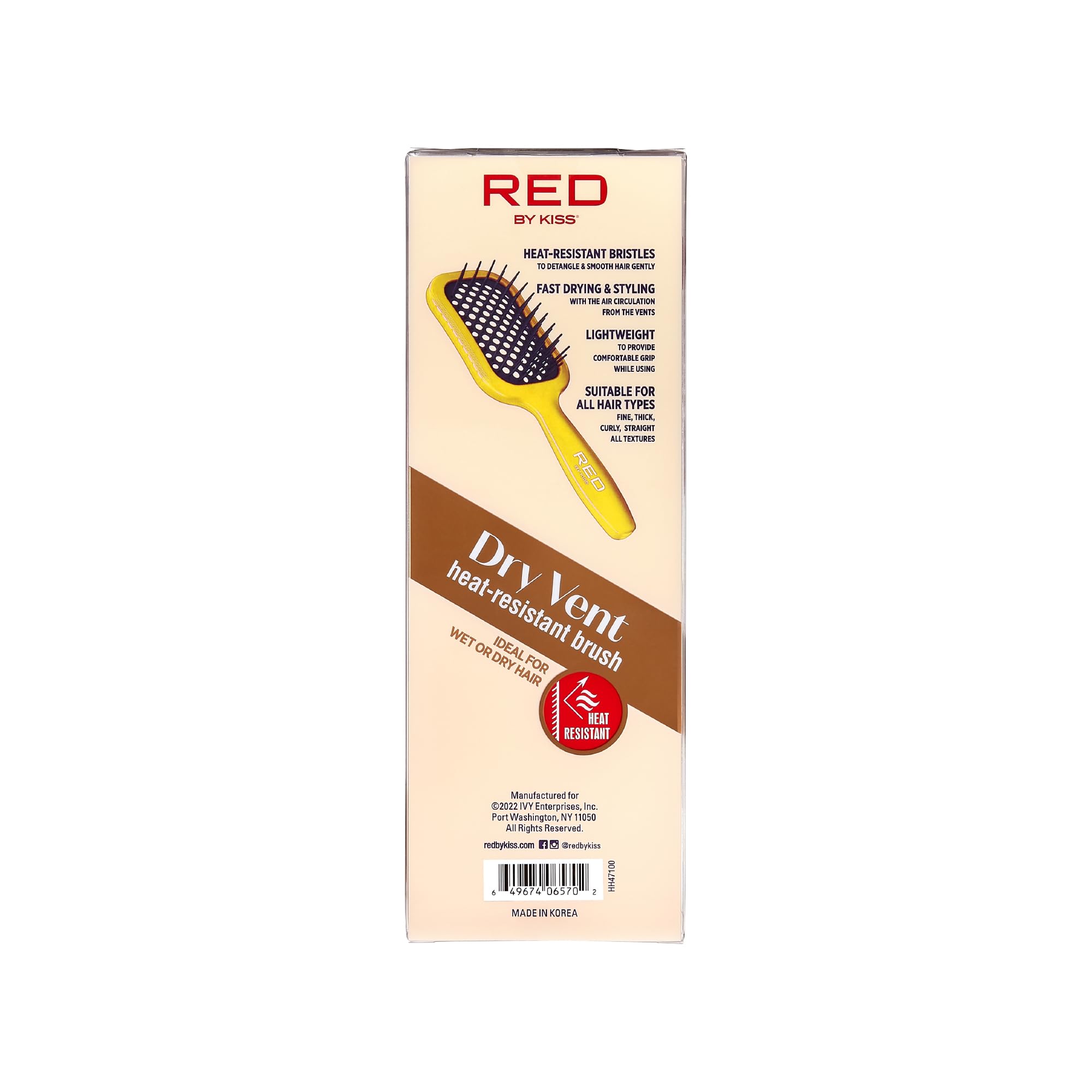 RED by Kiss Dry Vent - Cepillo de cabello resistente al calor, desenredante, secado rápido para cabello húmedo y seco, rizado, grueso y lacio, desenredante ventilado para mujeres, hombres, niños