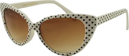 retroUV® Women's Polka Dot Cat Eye Sunglasses, White Black With Pocket, One size