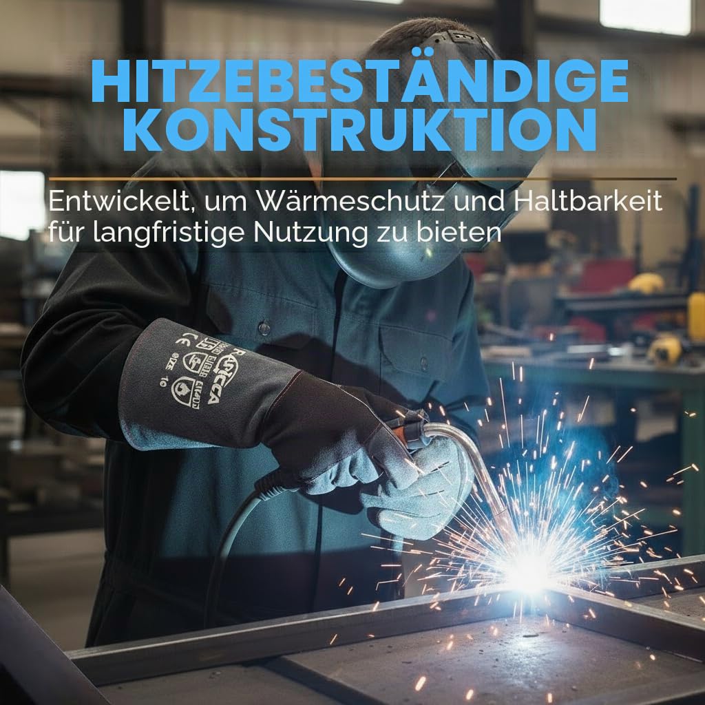 RAPICCA Schweißhandschuhe aus hitze- und feuerfestem Leder für Stick, Mig, Tig, Schmiede, Grill, Grill, Kamin, Holzofen, Ofen, Ofen, Topf Schwarz-Grau 40.6cm
