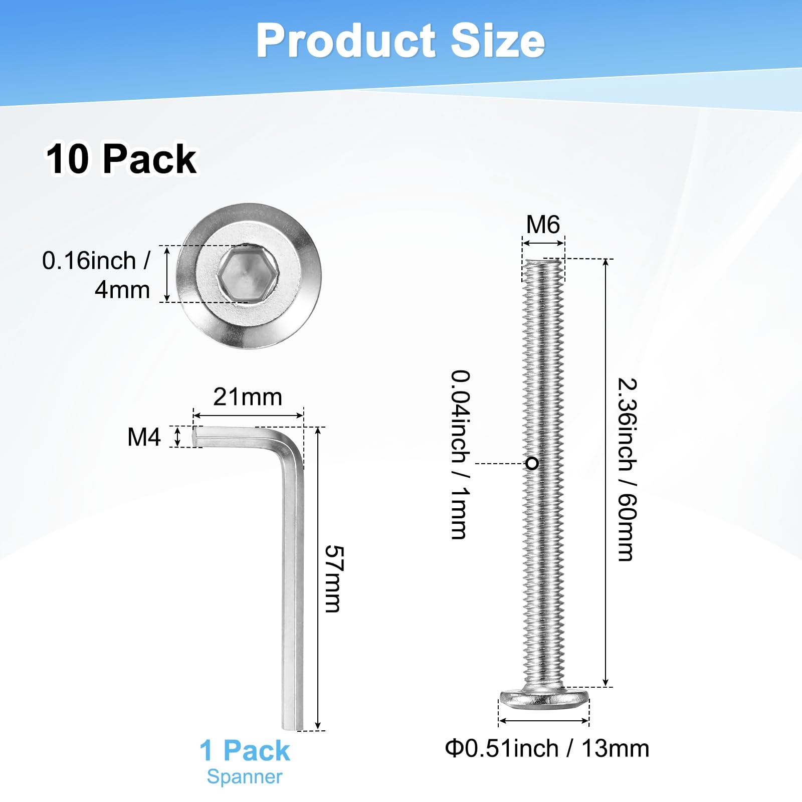 M METERXITY 10-Pack Flat Head Socket Cap Screws - Image 3